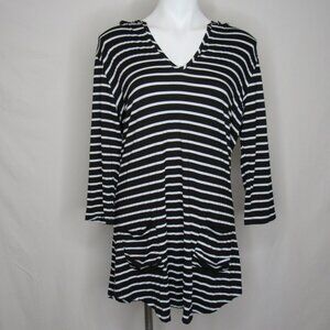 Beach Break Black Stripe Hooded Beach Swim Cover Up New Women's L Large